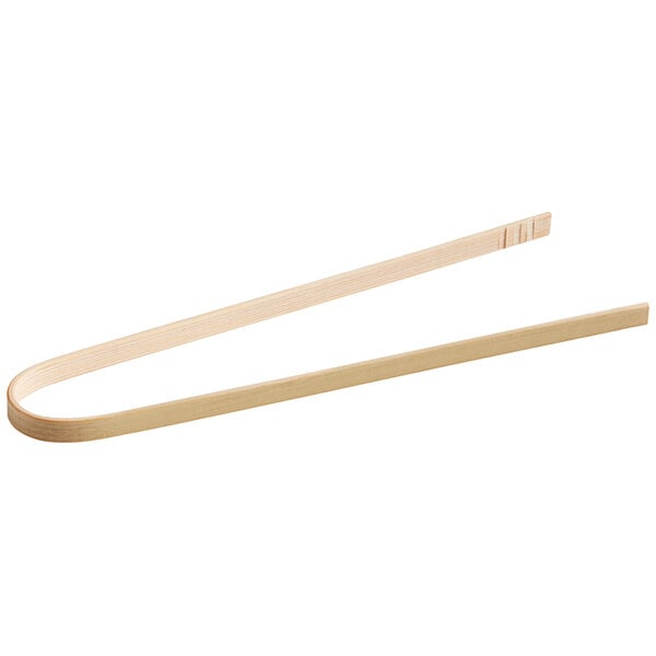 A pair of compostable bamboo tongs.
