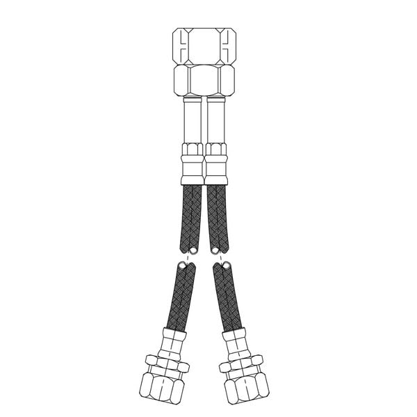 A T&S flexible connector hose with a white background.