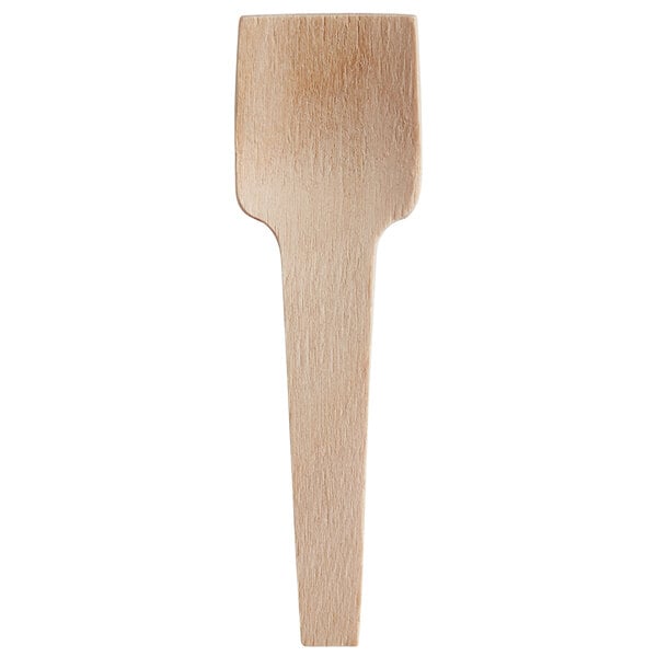 A small, flat wooden tasting spade or spoon.