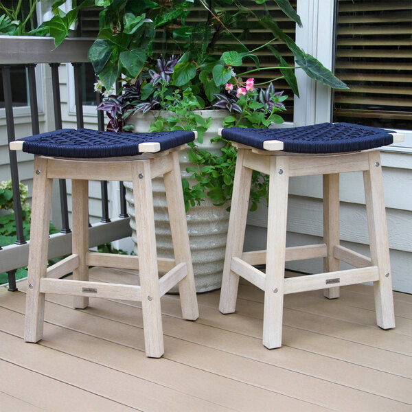 Outdoor Interiors Blue Rope and Antique Wash Eucalyptus Counter Height Stool - 2/Case