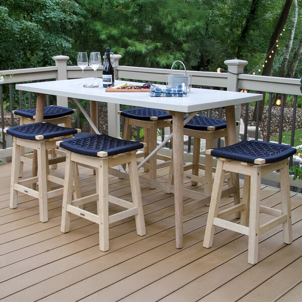 Outdoor Interiors Blue Rope and Antique Wash Eucalyptus Counter Height Stool - 2/Case