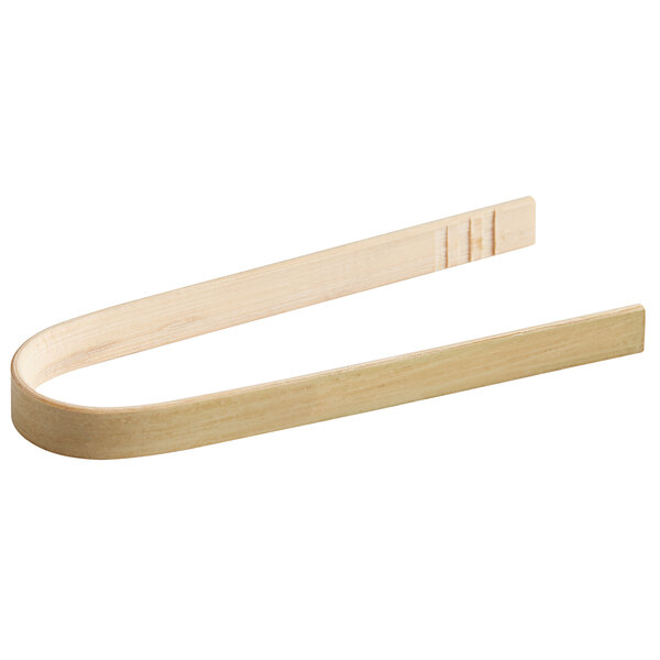 A pair of 3-inch compostable bamboo tongs.