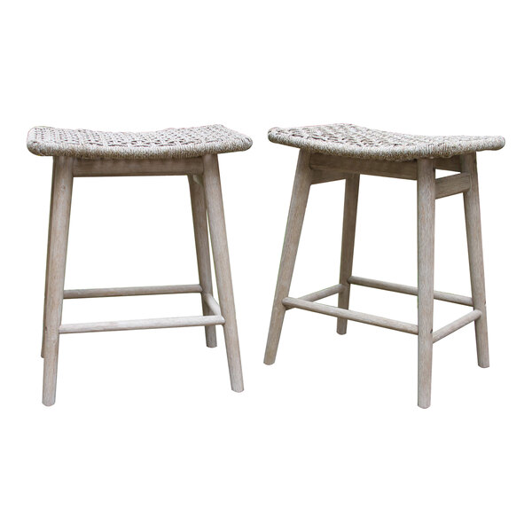 Outdoor Interiors Wheat Rope and Antique Wash Eucalyptus Counter Height Stool - 2/Case