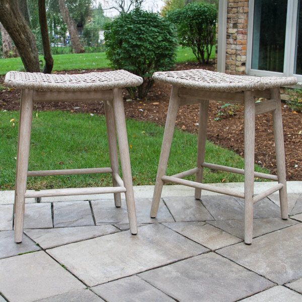 Outdoor Interiors Wheat Rope and Antique Wash Eucalyptus Counter Height Stool - 2/Case