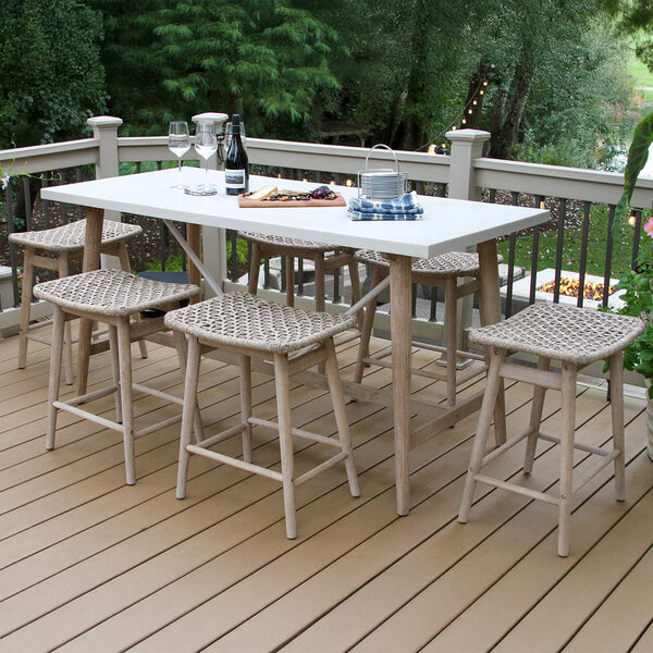 Outdoor Interiors Wheat Rope and Antique Wash Eucalyptus Counter Height Stool - 2/Case