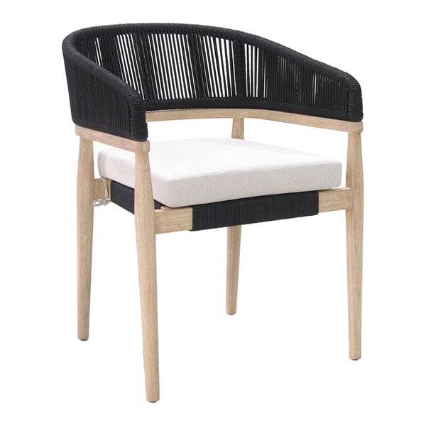 Outdoor Interiors Black Rope and Antique Wash Eucalyptus Dining Chair with Olefin Cushion - 2/Case