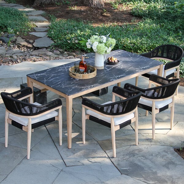 Outdoor Interiors Black Rope and Antique Wash Eucalyptus Dining Chair with Olefin Cushion - 2/Case