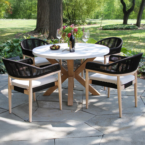 Outdoor Interiors Black Rope and Antique Wash Eucalyptus Dining Chair with Olefin Cushion - 2/Case