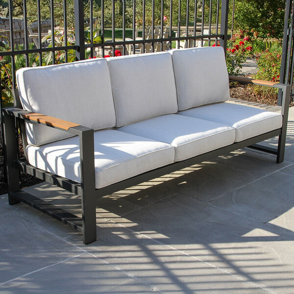 Outdoor Interiors Siena Black Aluminum Sofa with Ivory Olefin Cushions