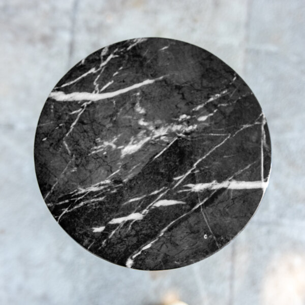 Outdoor Interiors 10" Round Teak and Black Marble Composite Cocktail Table