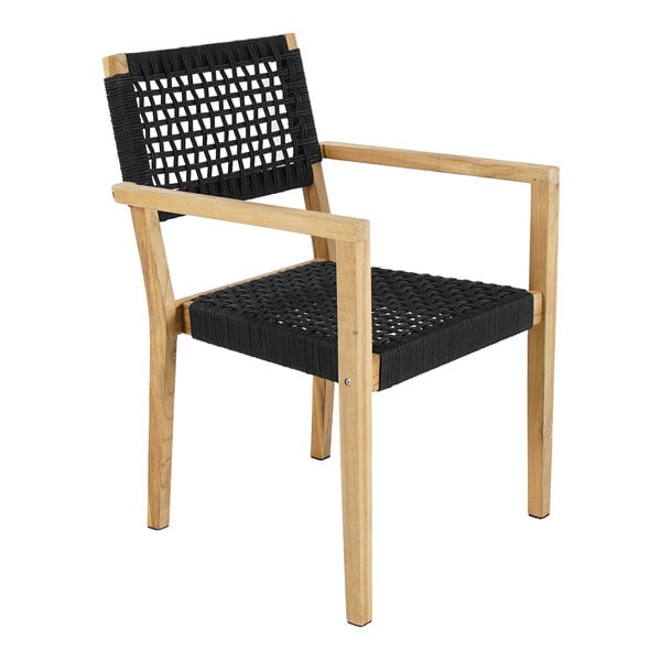 Outdoor Interiors Black Rope and Teak Stackable Dining Chair - 2/Case