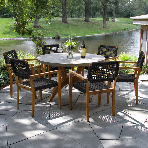 Outdoor Interiors Black Rope and Teak Stackable Dining Chair - 2/Case