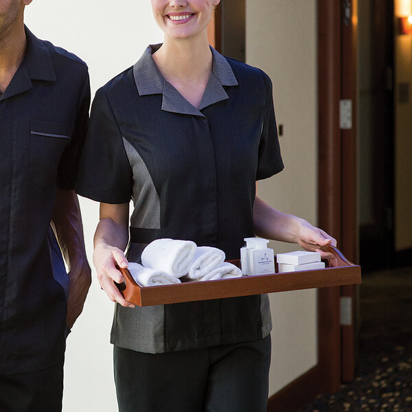 Edwards 7890 Women's Customizable Black Premier Moisture-Wicking Housekeeping Tunic with Soil Release - Polyester - 2XS