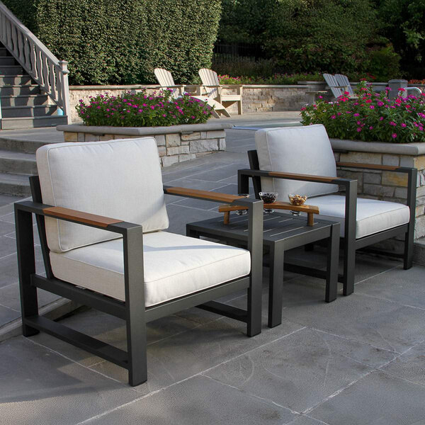 Outdoor Interiors Siena Black Aluminum Arm Chair with Ivory Olefin Cushions - 2/Case