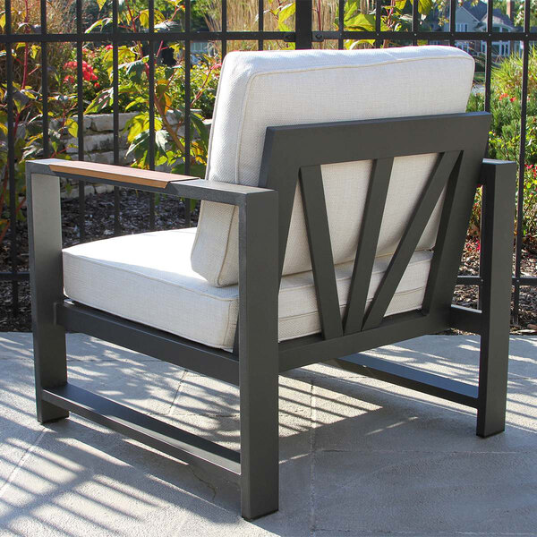 Outdoor Interiors Siena Black Aluminum Arm Chair with Ivory Olefin Cushions - 2/Case