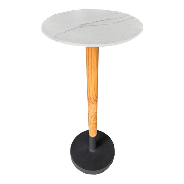 Outdoor Interiors 10" Round Teak and White Marble Composite Cocktail Table