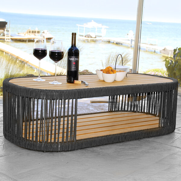 Outdoor Interiors Black Rope and Teak Coffee Table