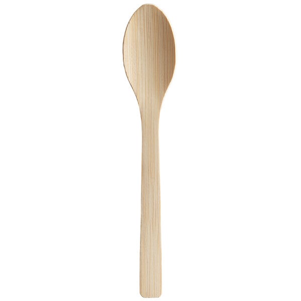 A 6 1/2 inch compostable bamboo spoon.