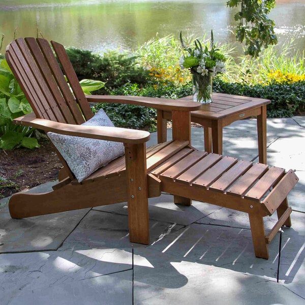 Outdoor Interiors Eucalyptus Adirondack Chair with Built-In Ottoman