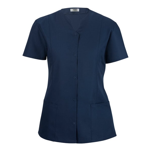 Edwards 7889 Women's Customizable Vintage Navy Essential Snap-Front Housekeeping Tunic - Poly / Cotton Blend - Extra Small