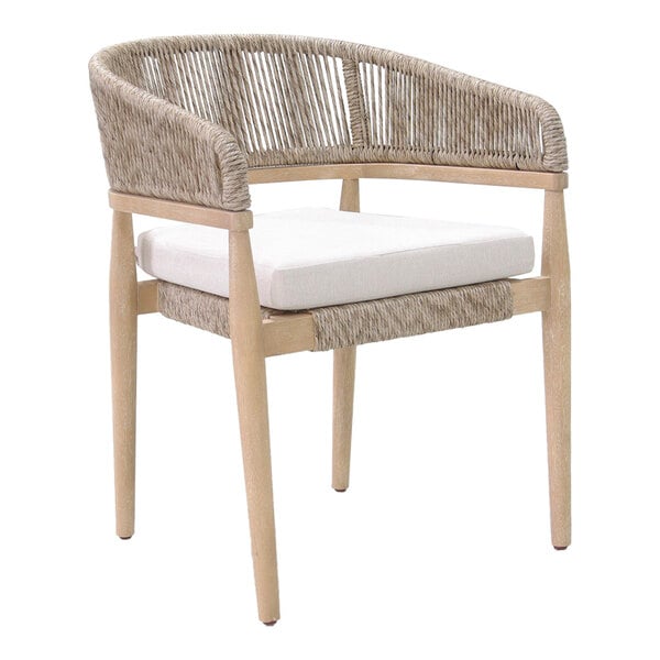 Outdoor Interiors Wicker and Antique Wash Eucalyptus Dining Chair with Olefin Cushion - 2/Case