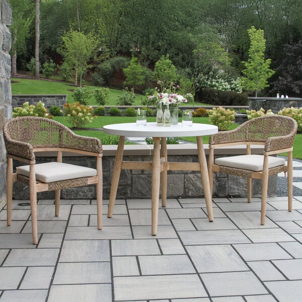 Outdoor Interiors Wicker and Antique Wash Eucalyptus Dining Chair with Olefin Cushion - 2/Case