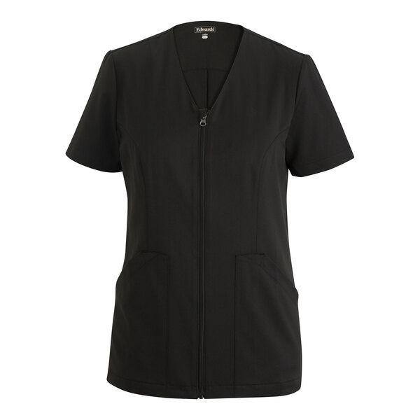 Edwards 7260 Women's Customizable Black Sorrento Moisture-Wicking Power Stretch Full-Zip Housekeeping Tunic with Soil Release - Polyester - 4X