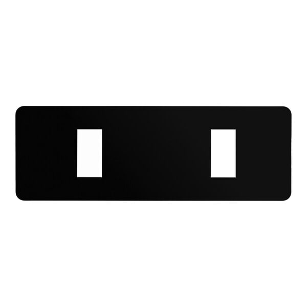 A rectangular black and white plastic sign with two rectangular cutouts, measuring 9 inches by 3 inches.