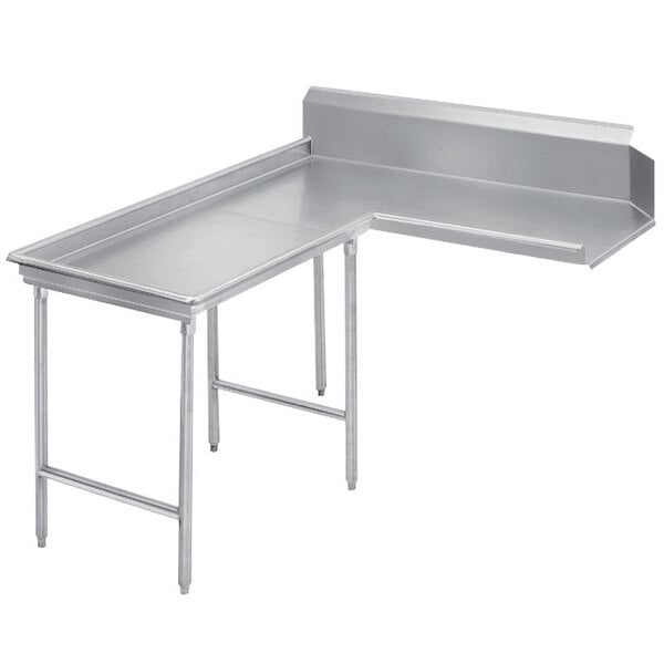 A stainless steel L-shaped dishtable from Advance Tabco on a counter.