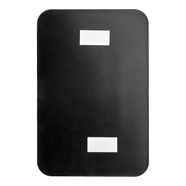 A rectangular black and white plastic women's restroom sign with braille.