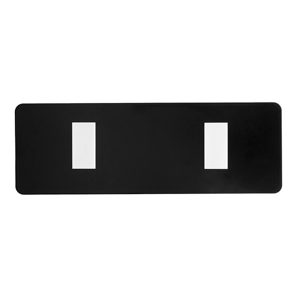 A rectangular black and white plastic sign with the word 'Out' intended for indicating availability or status.