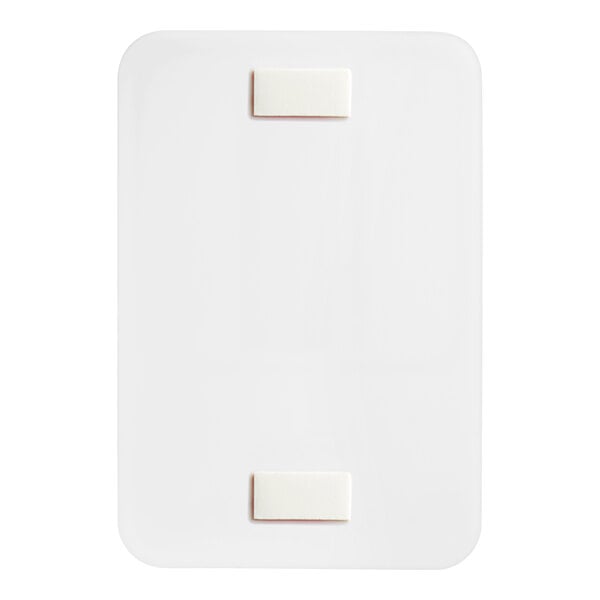A rectangular white plastic sign with two adhesive strips on the back.
