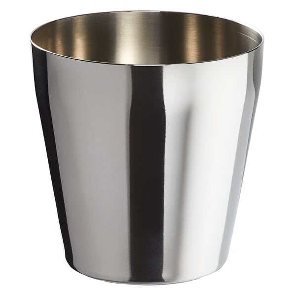 An 8 oz. stainless steel short cocktail shaker.
