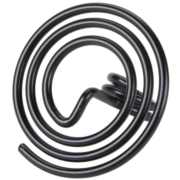 A black metal swirl base card holder.
