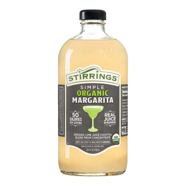 A 750 mL bottle of Stirrings Simple Organic Margarita Mix.