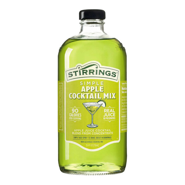 A 750 mL bottle of Stirrings Simple Apple Cocktail Mix.