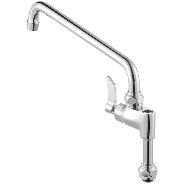 A chrome Waterloo pre-rinse add-on faucet with a 12-inch swing spout, 1.8 GPM aerator, and lever handle.