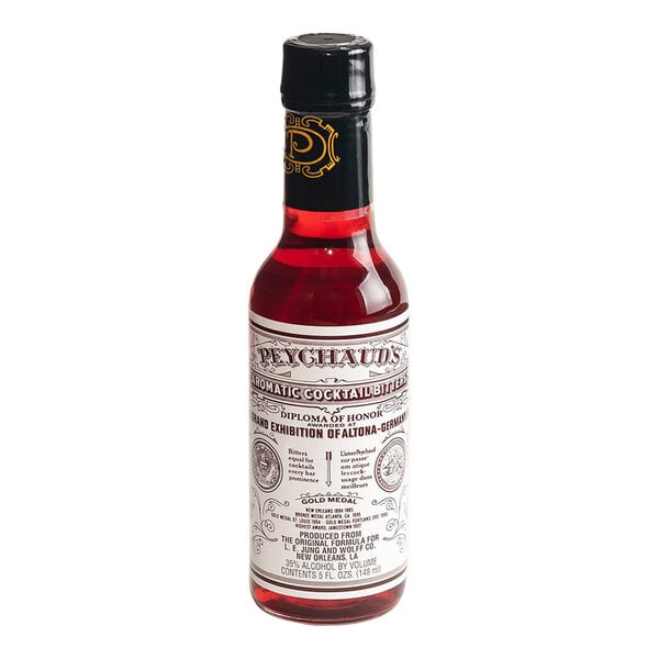 A 5 fl. oz. bottle of Peychaud's Aromatic Cocktail Bitters.