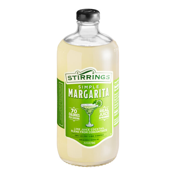 A 750 mL bottle of Stirrings Simple Margarita Mix.