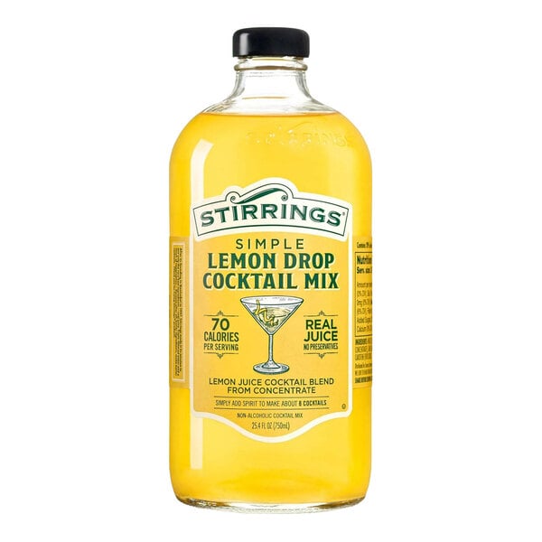 A 750 mL bottle of Stirrings Simple Lemon Drop Cocktail Mix.