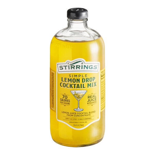 A 750 mL bottle of Stirrings Simple Lemon Drop Cocktail Mix.