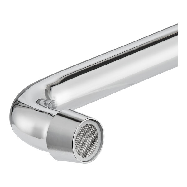 A chrome low-profile wall-mount pre-rinse faucet with an 8-inch center and a 12-inch add-on spout.