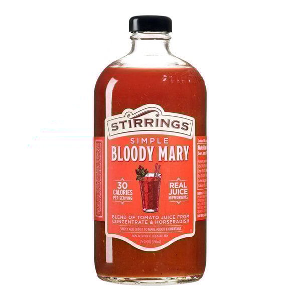 A 750 mL bottle of Stirrings Simple Bloody Mary Mix.