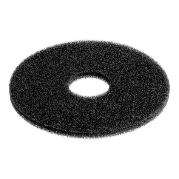 A round black sponge with a central hole, designed for use with glass rimmers.