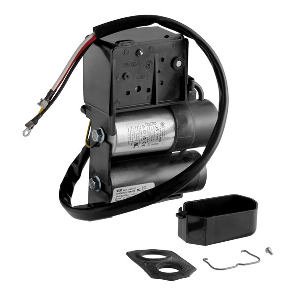 An electrical compressor kit with wiring, mounting hardware, and cover, designed for Avantco Ice EMC-F-422-A and EMC-H-422-A models.