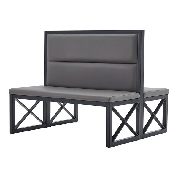 American Tables & Seating 47 1/2" Long Black Metal Double Booth with Gunmetal Vinyl - 42" High
