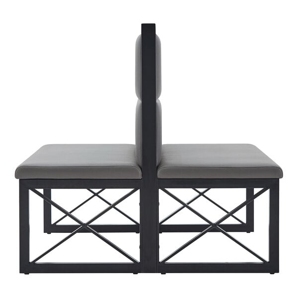 American Tables & Seating 47 1/2" Long Black Metal Double Booth with Gunmetal Vinyl - 42" High