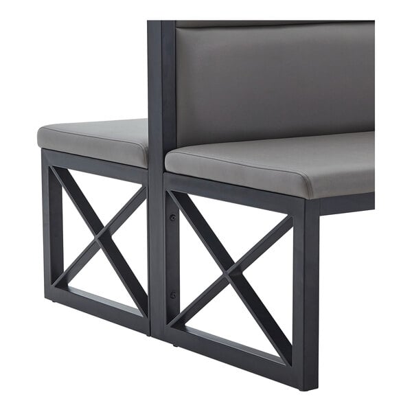 American Tables & Seating 47 1/2" Long Black Metal Double Booth with Gunmetal Vinyl - 42" High