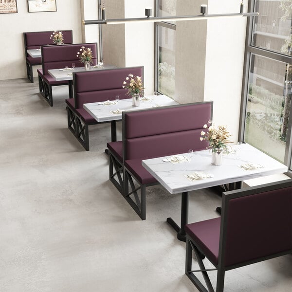 American Tables & Seating 47 1/2" Long Black Metal Single Booth with Sangria Vinyl - 42" High