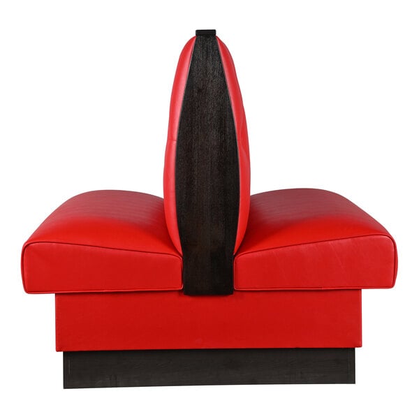 American Tables & Seating William 45 1/2" Long Bright Red Upholstered Double Booth with Button Tufted Back and Walnut Finishes - 42" High